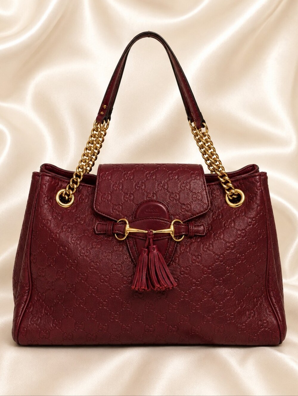 AUTHENTIC Vintage Gucci Guccisima Emily Burgundy Leather Shoulder Bag